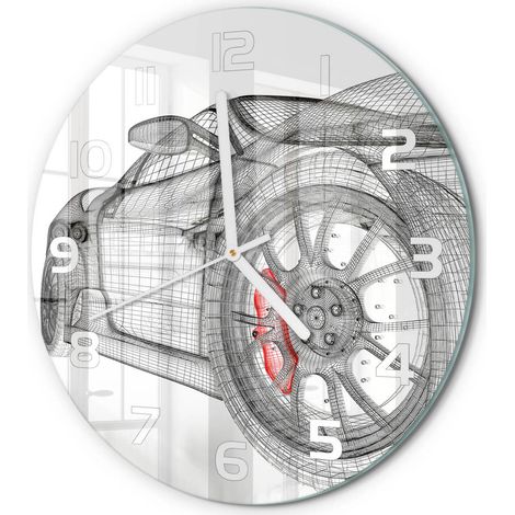 Horloge Murale Ronde en Verre Trempé Silencieuse Design Moderne Salon Cuisine Calandre de voiture fi 30 cm (1/5)