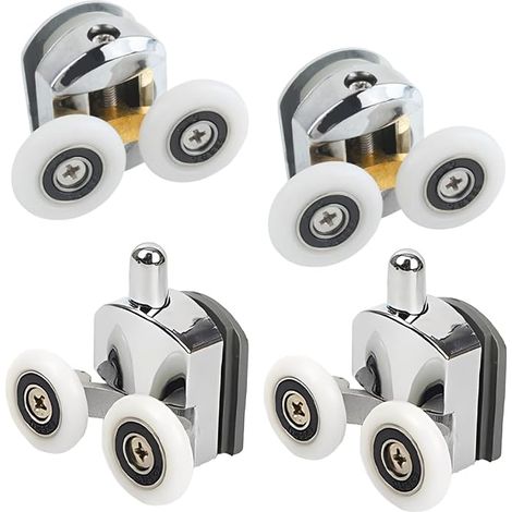 WeddHuis 4-teiliges Duschtürrollen-Set, 25 mm Doppel-Duschtürrollen, Schiebetürrollen, langlebig und leise, Duschschiebetürrolle (1/5)