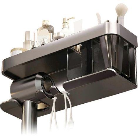 Support mural en aluminium pour sèche-cheveux de salle de bain, sans perçage, étagère pour sèche-cheveux, lisseur, organisateur de maquillage, accessoires muraux pour toilettes (1/5)