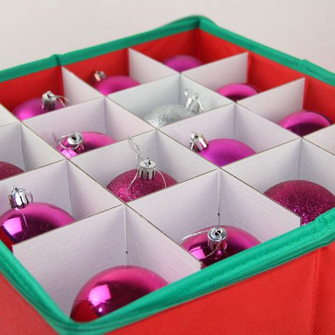 Aufbewahrungsbox für Weihnachtskugeln mit verstellbaren Trennwänden, aus Vliesstoff, mit würfelförmigem Deckel, geeignet für festliche Dekorationsaccessoires (33x33x33cm) (1/2)