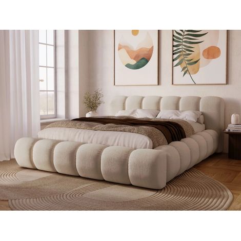 Graingold – Lit coffre 160x200 en velours beige – Rangement spacieux – Cadre en bois massif – Confort mousse extra-épaisse – Hauteur 88 cm (1/5)