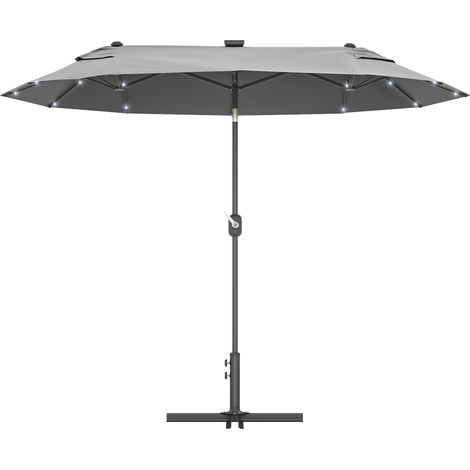 Ombrellone gemello mit schiefem Fuß und Solari-Lampe, 295 x 150 x 219 cm, Grau