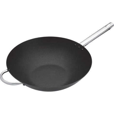 MasterClass Wok Carbon, Antiadherente, Acero al Carbono, Sartén Wok 8 Litros, 35,5cm (14''), Negro