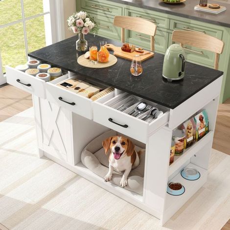 Îlot de cuisine 120 x 60 x 90 cm 3 tiroirs étagère à épices tablette réglable double étagère rangement spacieux animaux finition (1/5)