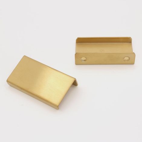Poignée de meuble de cuisine, poignée dorée encastrée, poignée de porte cachée en alliage d'aluminium, 2 pièces, distance du trou 64 mm (1/5)