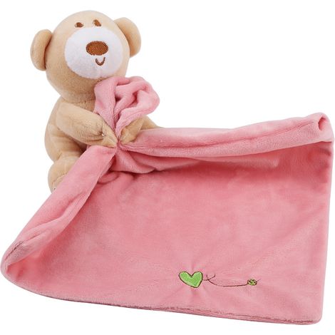 Doudou ours rose peluche douce couverture sécurisante pour bébé nouveau-né cadeau tendre jouet enfant (1/5)