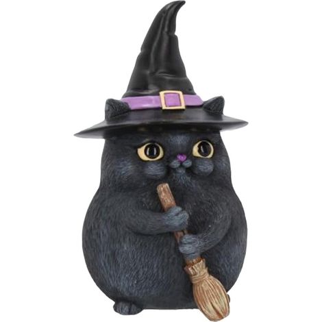 Chat balai en résine, objet de décoration de table mignon pour Halloween, statues et sculptures modernes (1/4)