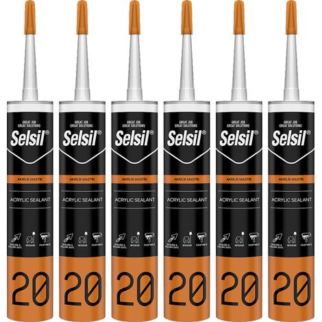 6x Sigillante Multiuso Silicone Acrilico Bianco Verniciabile 310ml , Ottimo Per Supporti Porosi, Muro, Legno, Cartongesso Resistente all'acqua
