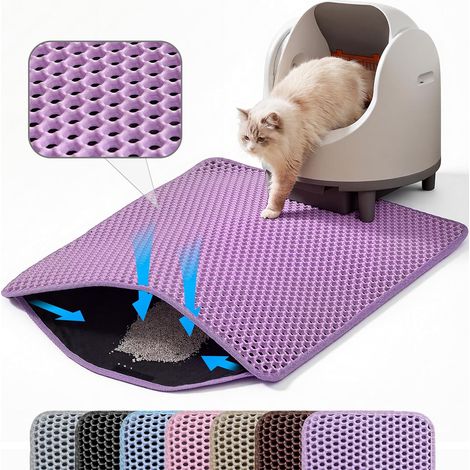 1 - Tapis Litière Chat - Tapis Bac À Litière - Structure En Nid D&39Abeille Double Couche - Antidérapant Imperméable Anti-Urine - Pour Maison Propre - Violet - 60x45 cm (1/5)
