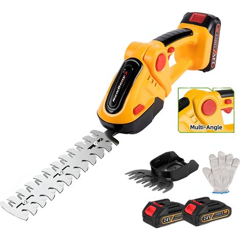 akku Heckenschere 22cm 24V Klingenlänge 60mm Mit 2 Akkus und 1 Ladegerät - Gelb