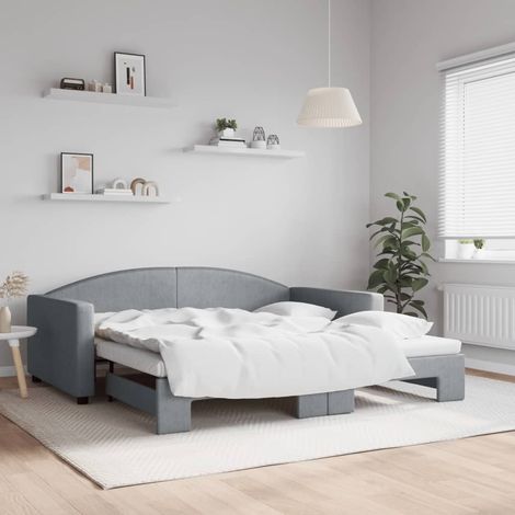 vidaXL Lit de jour avec lit gigogne gris clair 100x190 cm tissu (1/5)