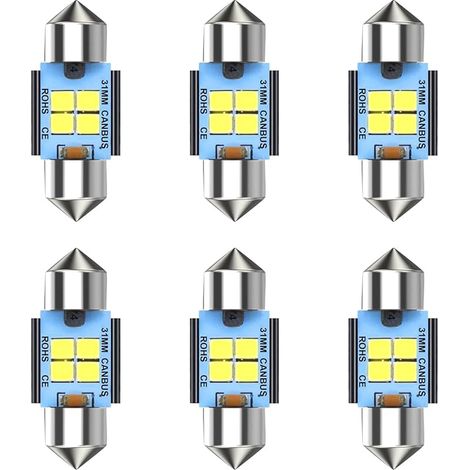 6 Pieces 31MM Feston 6418 C5W Voiture Ampoule LED,12-24V 400LM 6500K(Blanc) 4SMD 2835 LED Chipsets Canbus Sans Erreur,Pour Voiture DôMe Carte Coffre LumièRe De Courtoisie-2 Ans De Garantie (1/5)