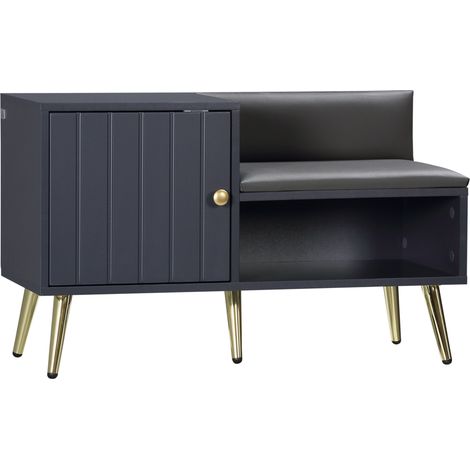 Beyamis Schuhbank für den Eingangsbereich mit gepolsterter Sitzfläche, offenem Fach und Schuhschrank für 4 Paar Schuhe, für Flur, Schlafzimmer, Wohnzimmer, Holz, 80 x 33 x 49 cm, Grau