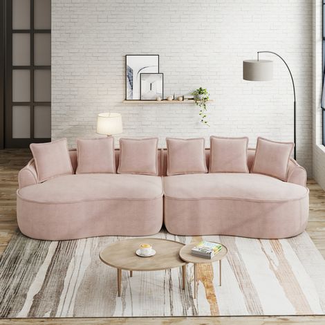 Divano modulare 320x114x67 cm rosa in chenille con seduta profonda, cuscini inclusi e senza montaggio (1/5)