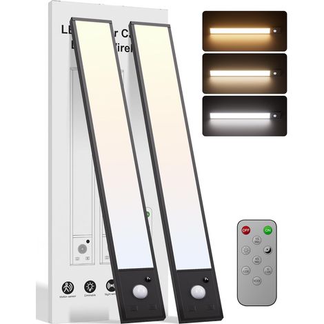 2 Pack Lampe Detecteur de Mouvement Interieur,30cm Reglette Led Cuisine Sous Meuble Sans Fi Dimmable pour Télécommandé pour Armoire Placard Escalier (1/5)