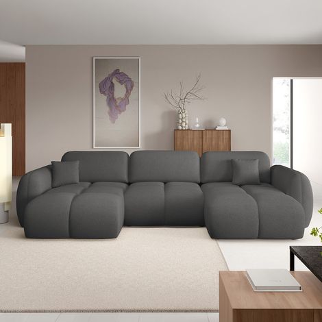 U-förmiges 4-Sitzer-Sofa, umwandelbar mit Bettkasten Livio Dunkelgrau
