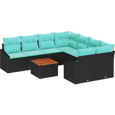 Garden Sofa Set with Cushion 9 pcs Black Poly Rattan vidaXL