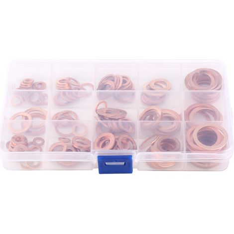 Kit de 150 rondelles plates en cuivre, 15 tailles métriques, avec boîte. (1/5)