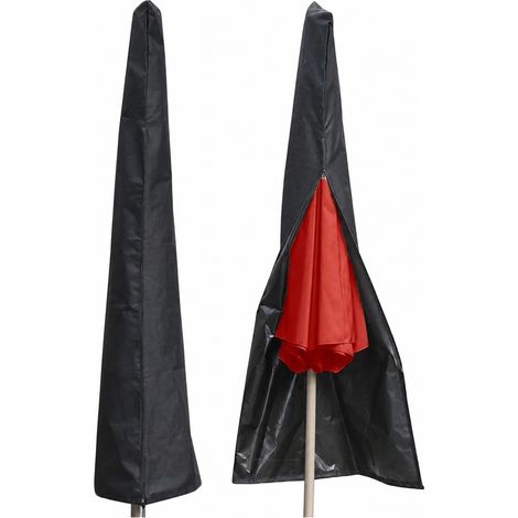 Housse imperméable pour parasol de terrasse, noire, compatible avec les parasols de 1,80 à 3,35 m, en polyester, avec sac de protection et fermeture éclair. (1/5)