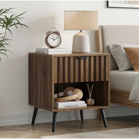 table de chevet 45x40x53 cm marron – 1 tiroir, rangement ouvert, sans matelas (1/5)