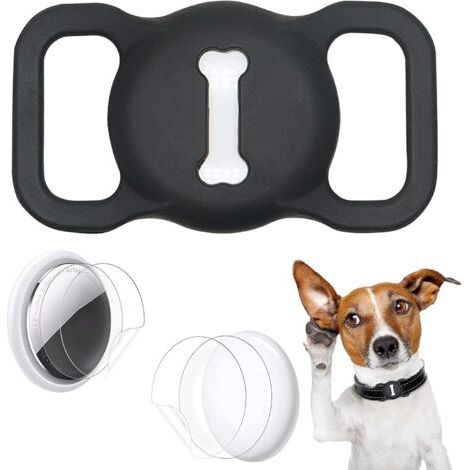 Protective Case for Airtag Pet Collars, for Airtag GPS Finder Pet Collar Accessories, with 4 Sets of Protective Films(Black) (1/5)