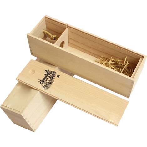 Coffret à Vin en Bois pour 1 Bouteille avec Couvercle, Grain de Bois Décoratif, Boîte de Rangement Réutilisable (1/5)