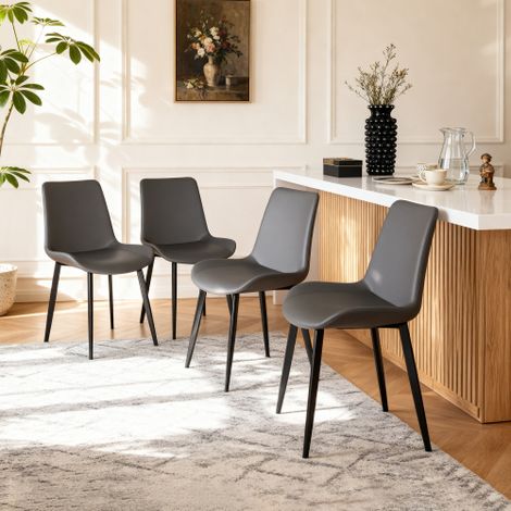 Chaises de salle à manger modernes avec revêtement en similicuir et pieds en acier au carbone  adaptées aux maisons, salles à manger et salles de conférence  couleur grise (lot de 4). (1/5)