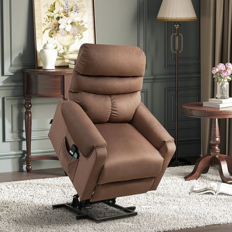 Sillón reclinable eléctrico con función de elevación, sillón de masaje con función de reclinación y calefacción, reclinable ajustable con mando a distancia y bolsillo lateral, tejido de poliéster marr (1/5)