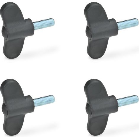 lot de 4 vis à oreilles, m8x20, plastique noir renforcé, acier galvanisé, pour fixation mécanique (1/3)