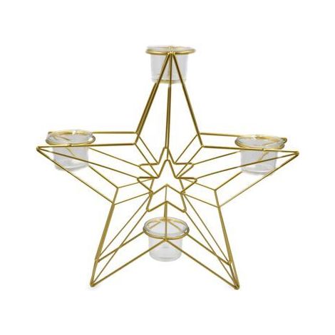 Decorazione Casa Natalizia Natale Candeliere in Metallo Stella 32 x 34 cm