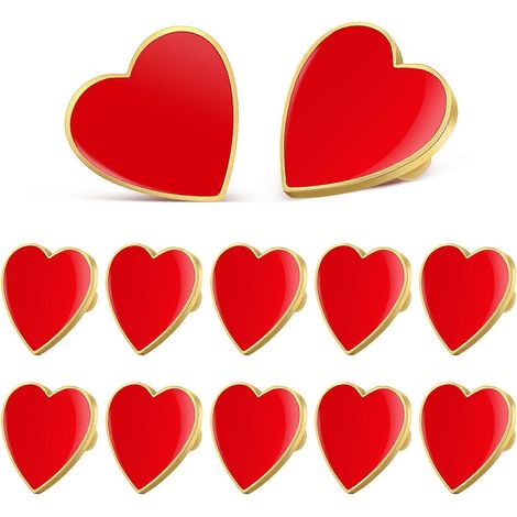Lot de 12 broches en forme de cœur, épingles décoratives pour col, cadeaux de Saint-Valentin, petits présents pour les invités-1.7x1.5cm-Red (1/3)