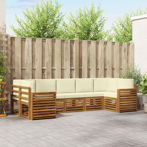 Ecksofa Set mit Kissen 7 pcs Natur und Creme Massivholz Akazie