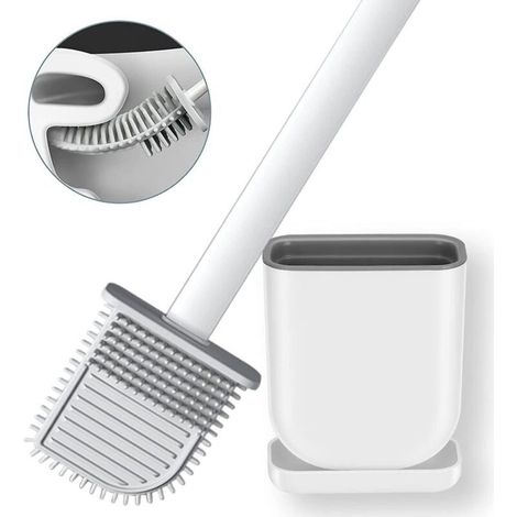 Brosse WC souple en silicone avec support - Blanche-Online Store (1/5)
