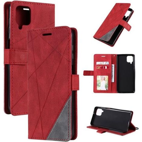 Etui Samsung Galaxy A12 Housse Premium Portefeuille avec Support Antichoc Protection Housse Rouge-Ywey (1/5)