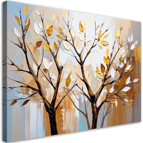 Tableau déco Feuilles Brins en beige 100x70 (1/5)