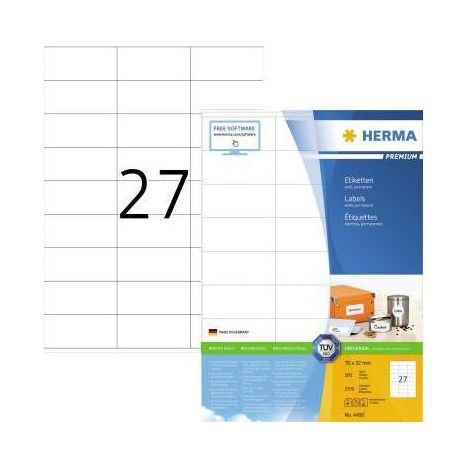 Universaletikett PREMIUM 70 x 32 mm (B x H) nicht wieder ablösbar Papier weiß 2.700 Etik./Pack. (1/4)