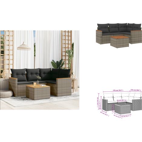 5-tlg. Garten-Sofagarnitur mit Kissen Grau Poly Rattan - Gartenmöbel Set - Gartensorte - Outdoor Möbel - Lounge Set - Esstisch (1/3)