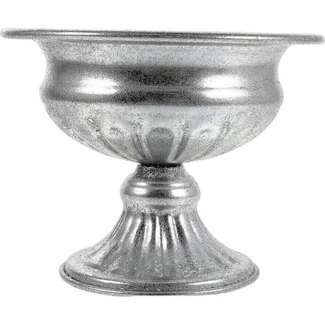 Vase urne vintage en argent pour centres de table de mariage, pot de fleurs en métal vieilli sur piédestal pour décoration de table (1/4)