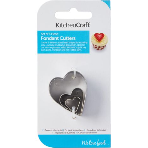 KitchenCraft Sweetly Does It taglierini de fondente, a forma di cuore de, acciaio inox, set de 3, argento (1/2)
