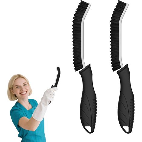 Brosse à Joint Carrelage, Brosses Nettoyage Salle de Bain avec Poignée Ergonomique, Brosse à Poils Durs, Brosses Nettoyage Crevasses pour Cuisine, Salle de Bain et Rails de Fenêtre (2, Noir) (1/5)