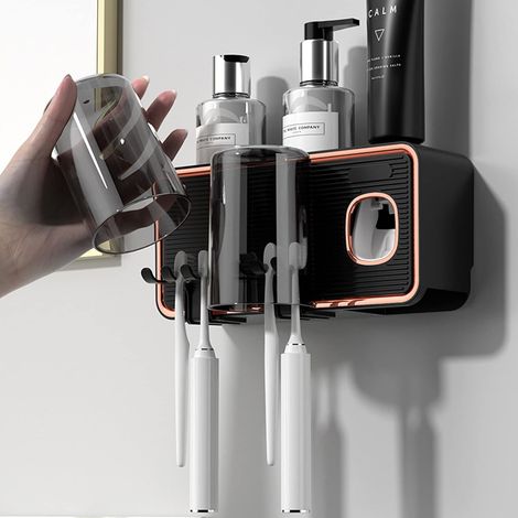 Porte-brosse à dents mural avec distributeur de dentifrice et 2 (1/4)
