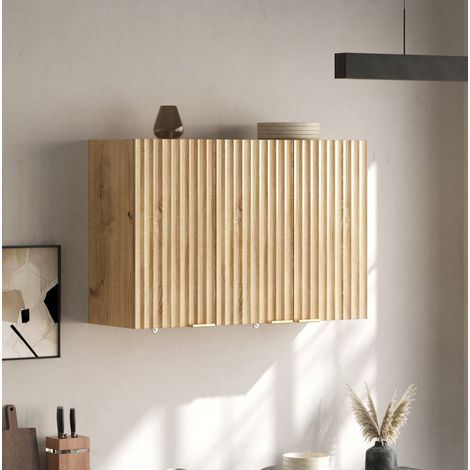 Meuble haut mural 90x29x60 cm en MDF naturel, 3 portes, gain de place pour cuisine – MEUBLIV (1/5)