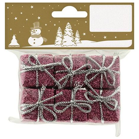 Weihnachtsdeko Päckchen rosa 2,5 x 2,5 cm, 6 Stück Deko Weihnachten