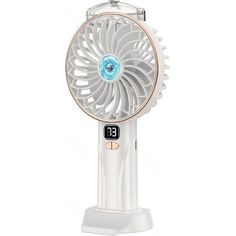 Ventilateur portable Aigostar Mini – Blanc et Or, 11 cm, 3 pales, 5 vitesses, 2400 mAh, avec socle de bureau-AquaForge (1/3)