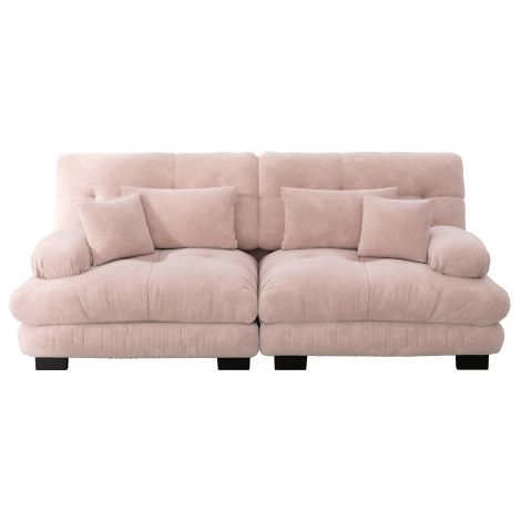 Canapé 2 places structure en bois, en chenille, rose