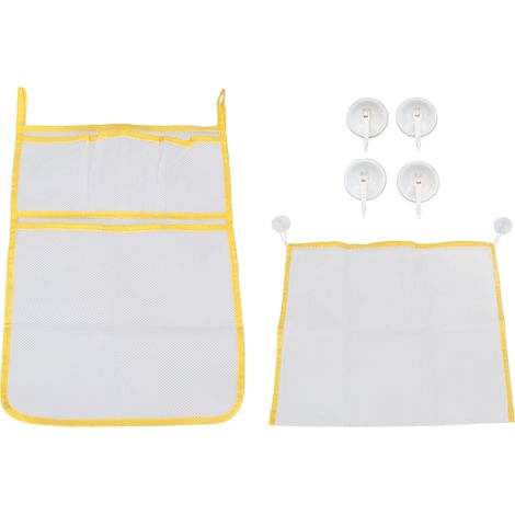 2 pièces Filet de Rangement pour Jouets de Bain avec Ventouses, Organisateur Suspendu pour Salle de Bains, Sac de Stockage Jaune (1/5)