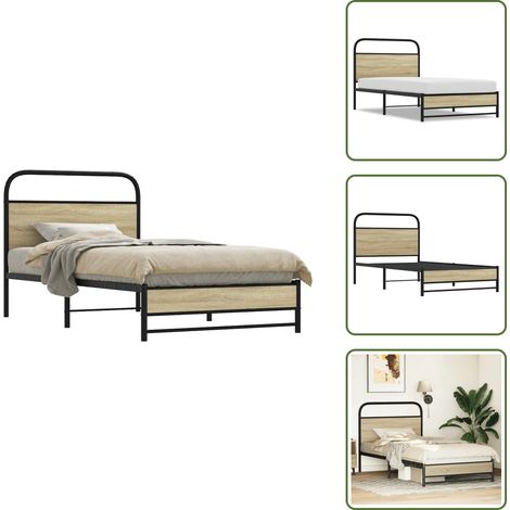 Bettgestell ohne Matratze 100x200 cm Sonoma-Eiche Holzwerkstoff - Bettgestell - Bettgestelle - Bettrahmen - Schlafzimmermöbel