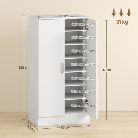 Meuble à chaussures 14 paires armoire à chaussures 7 niveaux avec 6 étagères réglables 2 portes à fermeture douce blanc (1/5)
