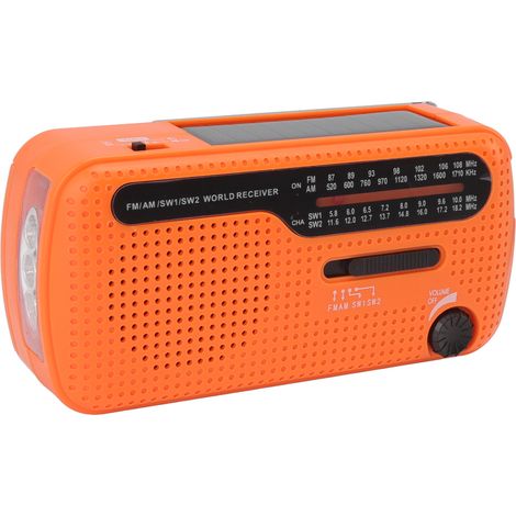 SW1/SW2 AM/FM-Notfallradio mit Solarfunktion und LED-Taschenlampe für Camping, Orange (1/5)