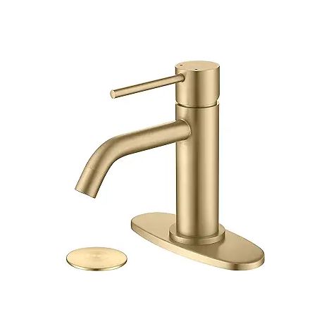 Robinet de lavabo simple en acier inoxydable 304 plaqué or brossé, robinet de salle de bain 4 points avec interface PVD, robinet court (1/4)
